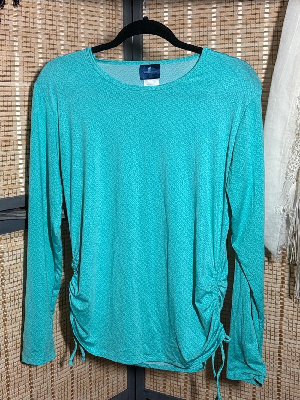 Caribbean Joe Teal Long-Sleeve Drawstring Top